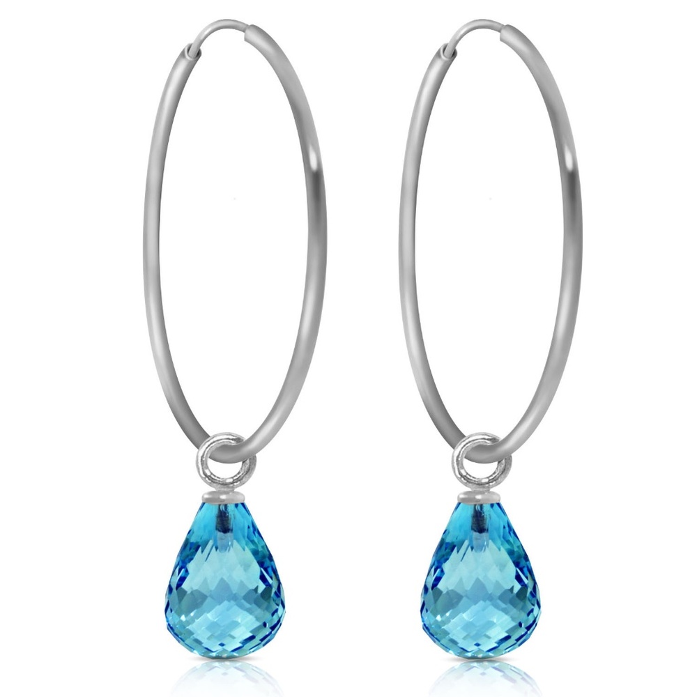 GOLD HOOP EARRINGS WITH NATURAL BLUE TOPAZ - Picture 2 of 5